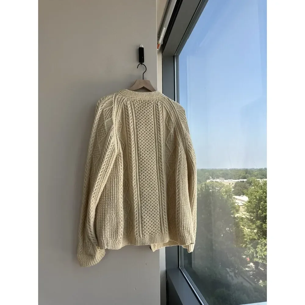 Vintage Mary Smith Design Ivory Wool Knit Aran Cable V-Neck Button Pockets Sz 8 - Picture 3 of 6